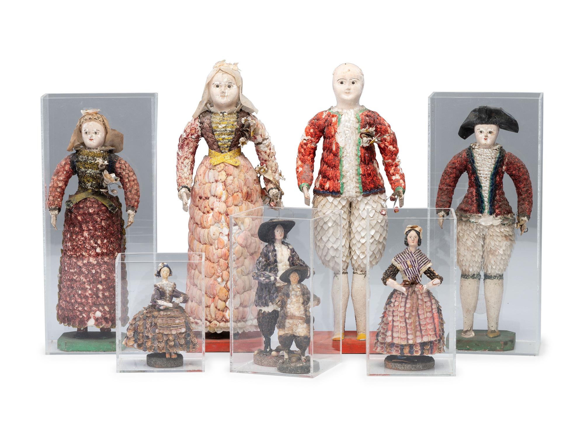 Eight Victorian Shellwork Figures