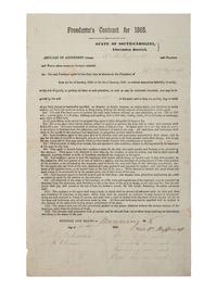 [RECONSTRUCTION]. Labor contract between freedmen and women named "Joe," "Mindo," "Francis," and "Esel," and plantation owner W.W. Raffield. Clarendon District, SC. 16 January 1866.