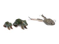 Three Folk Art Carved and Painted Wood Frogs