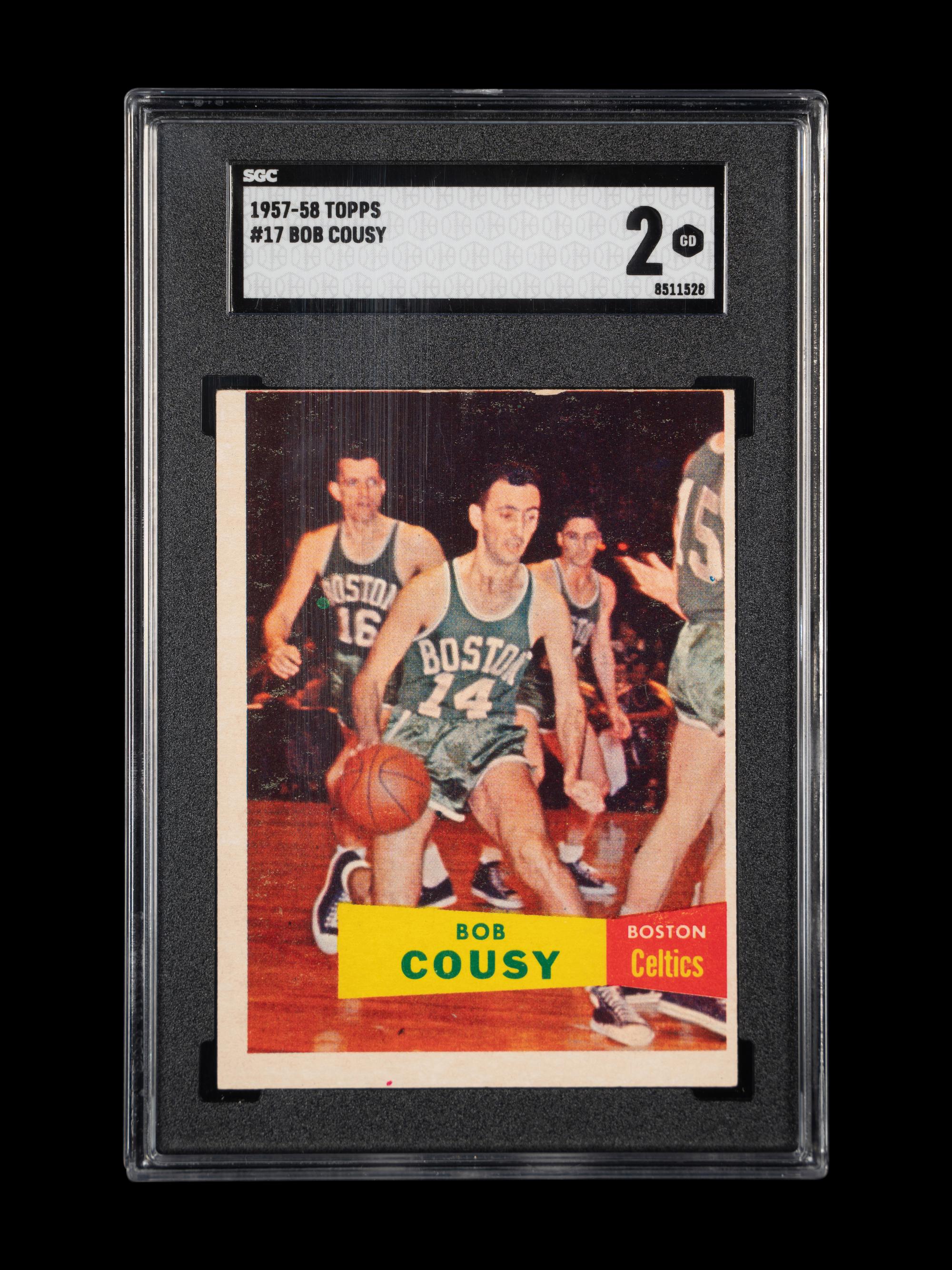 A 1957 Topps Bob Cousy Rookie Basketball Card No. 17 (SGC 2 GOOD)