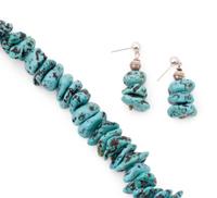 Single-strand Turquoise Nugget Necklace and Post Earrings