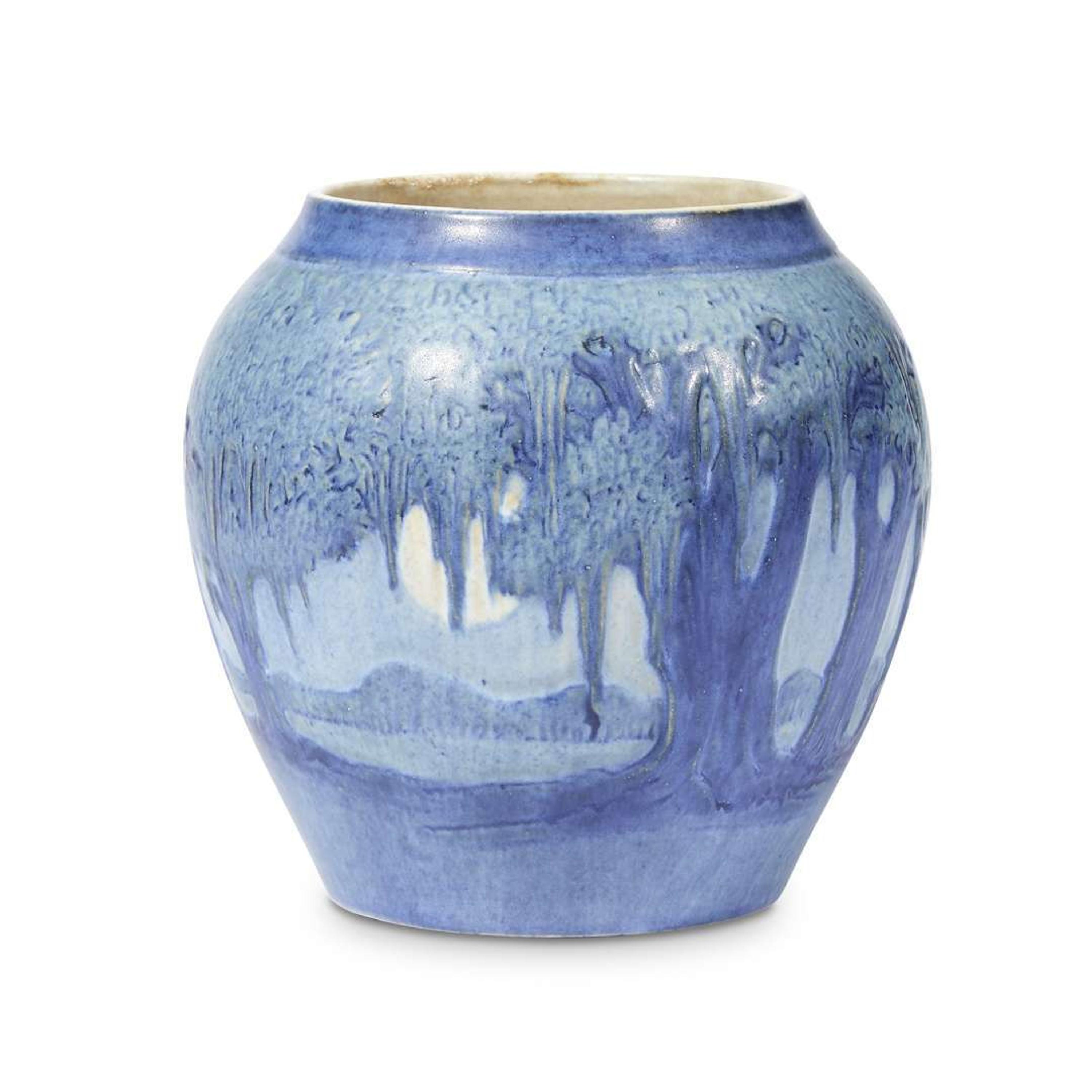 Anna Frances Simpson for Newcomb College Pottery scenic landscape vase, new orleans, louisiana, 1930