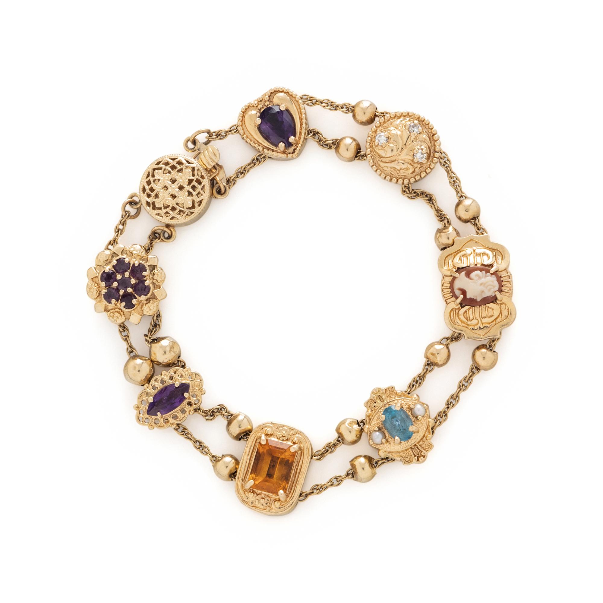 YELLOW GOLD SLIDE CHARM BRACELET