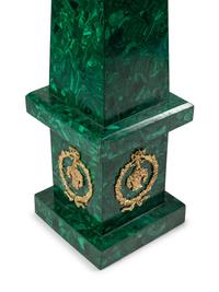 A Pair of Large Gilt Metal Mounted Malachite Obelisks