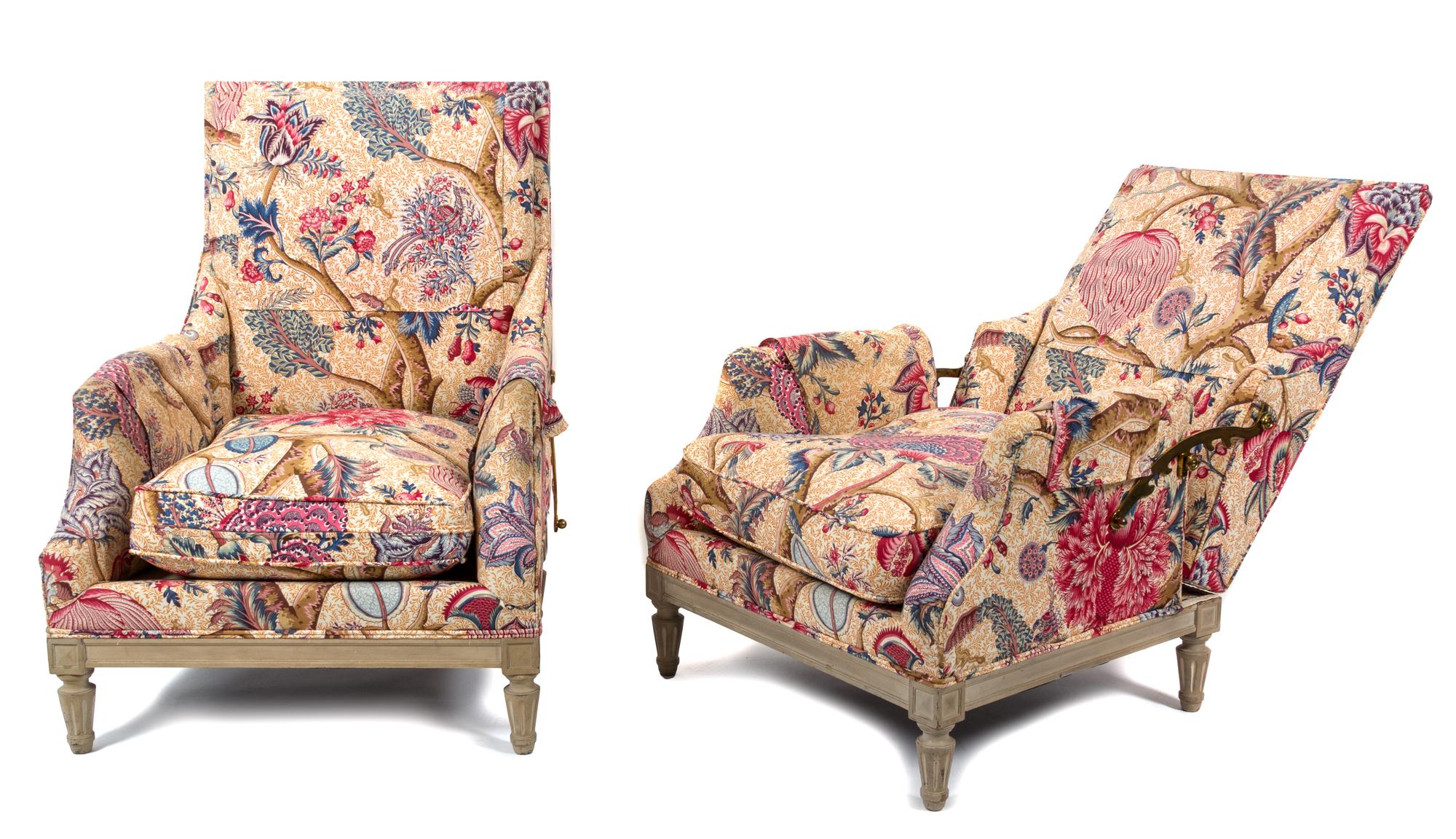 A Pair of Louis XVI Style Reclining Bergeres Height 35 inches. — 20TH CENTURY