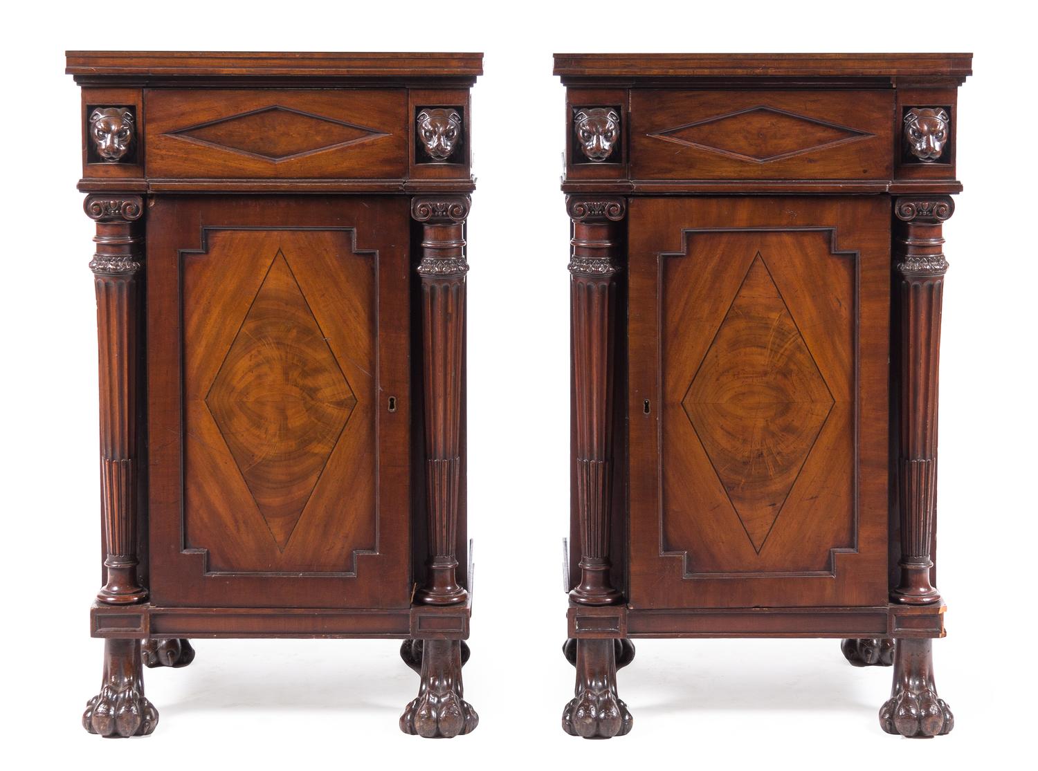 A Pair of William IV Mahogany Pedestal Cabinets Height 37 x width 22 x depth 18 inches. — EARLY 19TH CENTURY