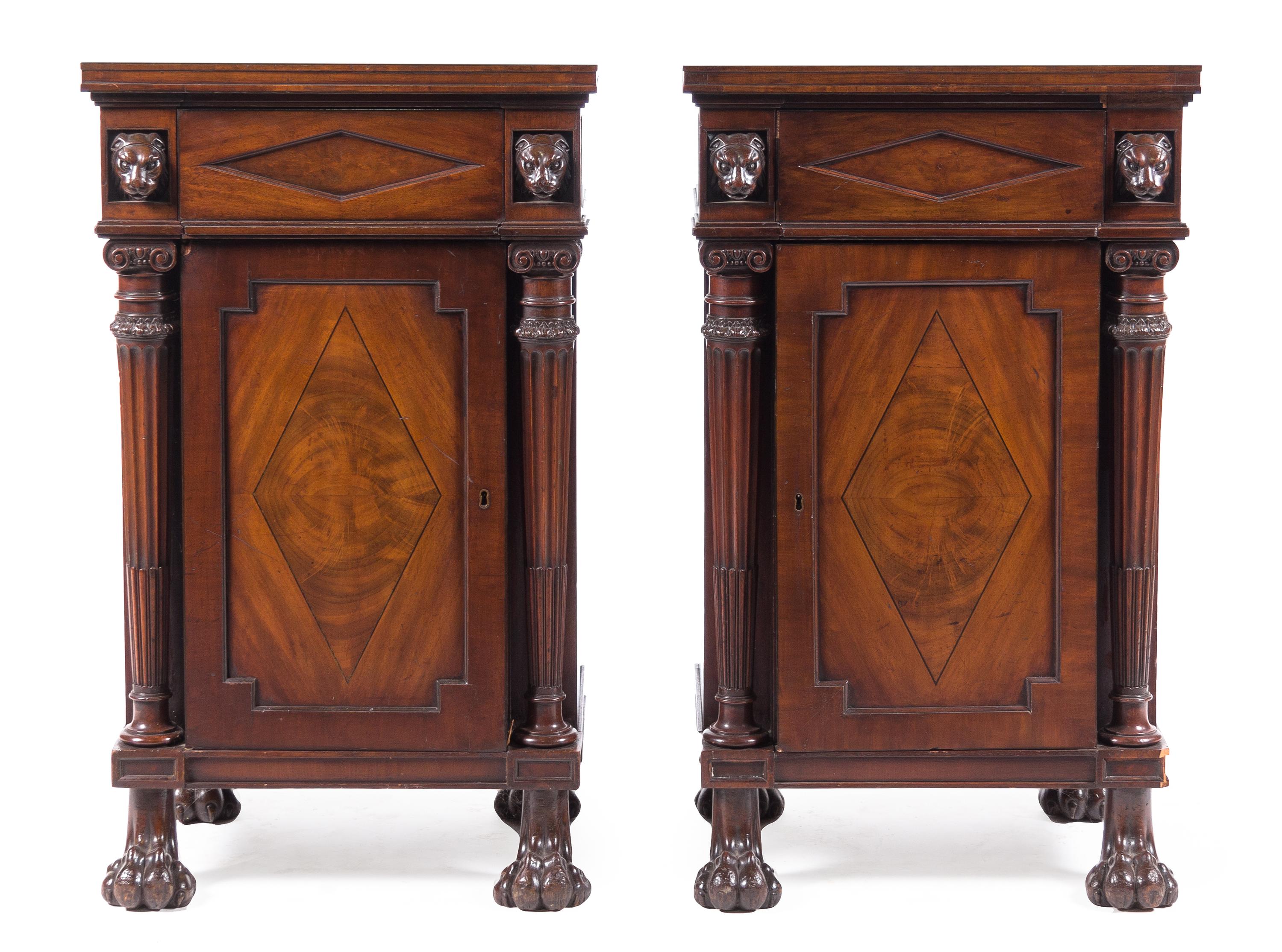 A Pair of William IV Mahogany Pedestal Cabinets Height 37 x width 22 x depth 18 inches. — EARLY 19TH CENTURY