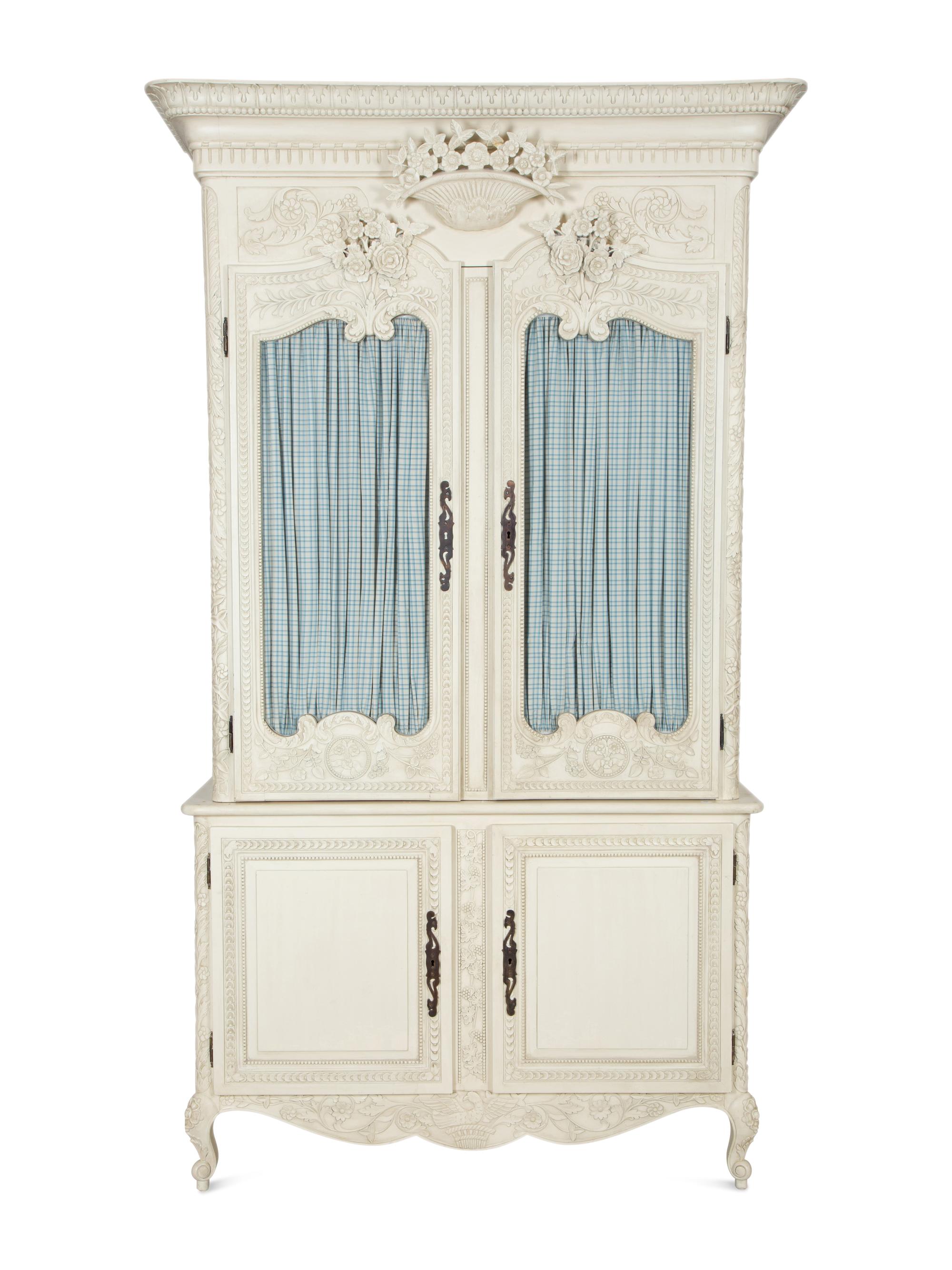 A French Provincial Style White Painted Glazed Door Bookcase