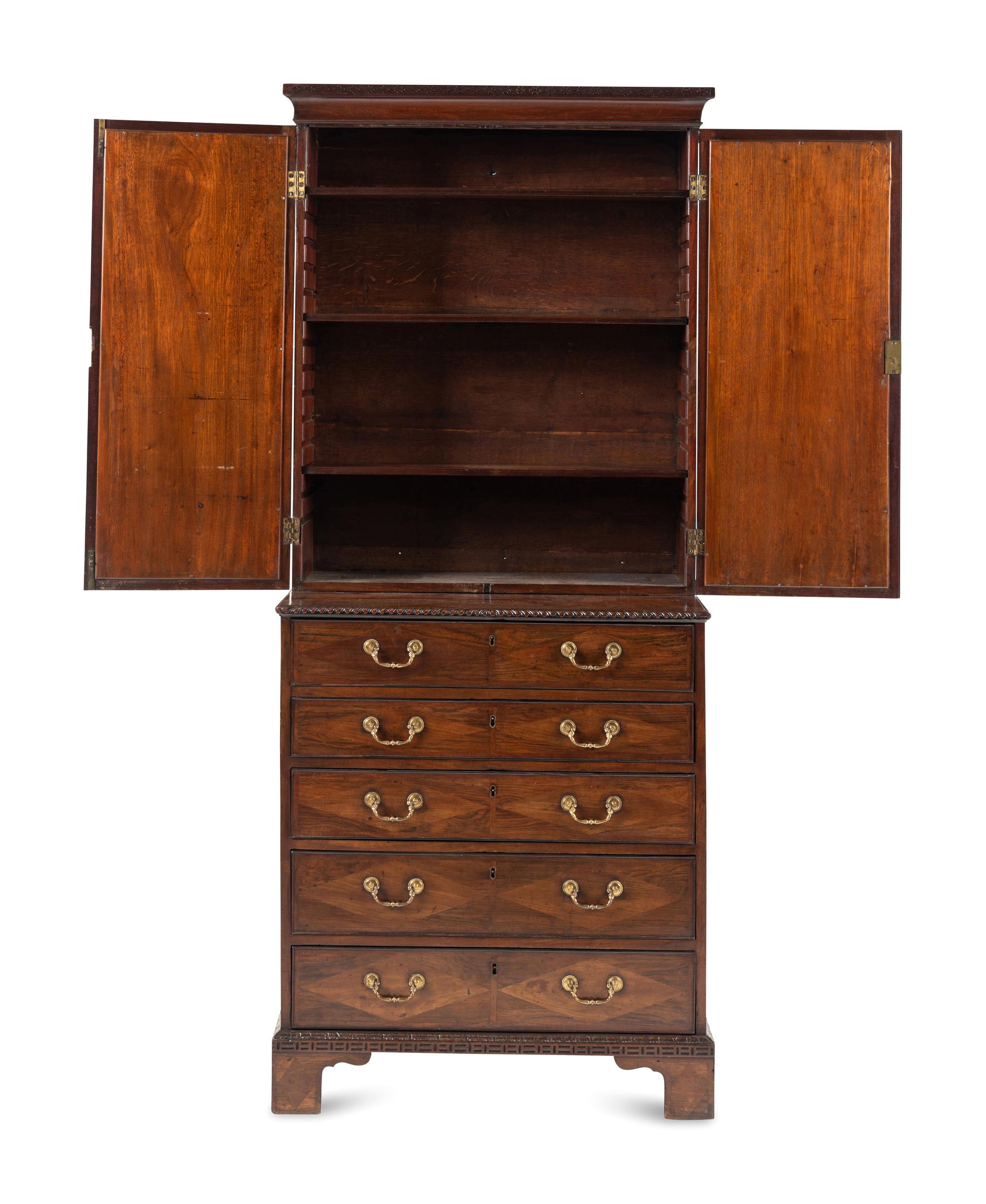 A George II Kingwood Parquetry Bureau Cabinet