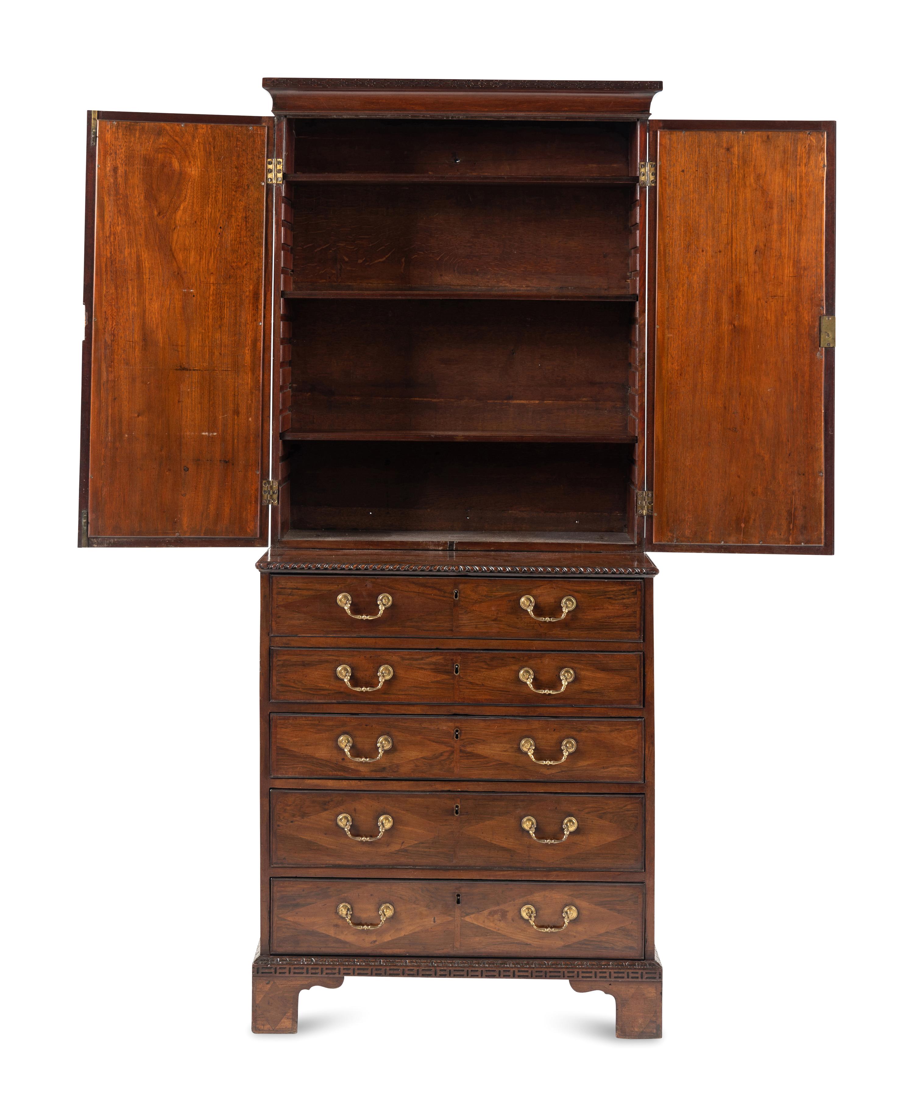 A George II Kingwood Parquetry Bureau Cabinet