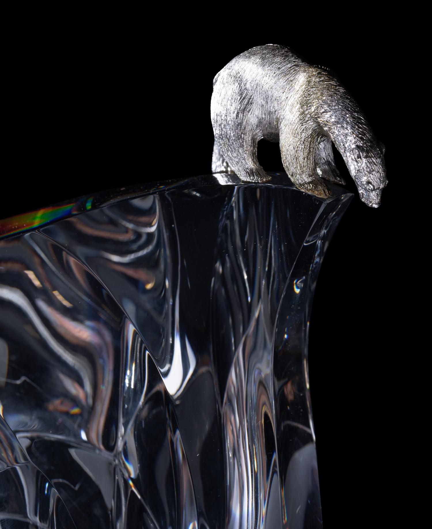 A Steuben Glass and Silver Ice Bear Sculpture