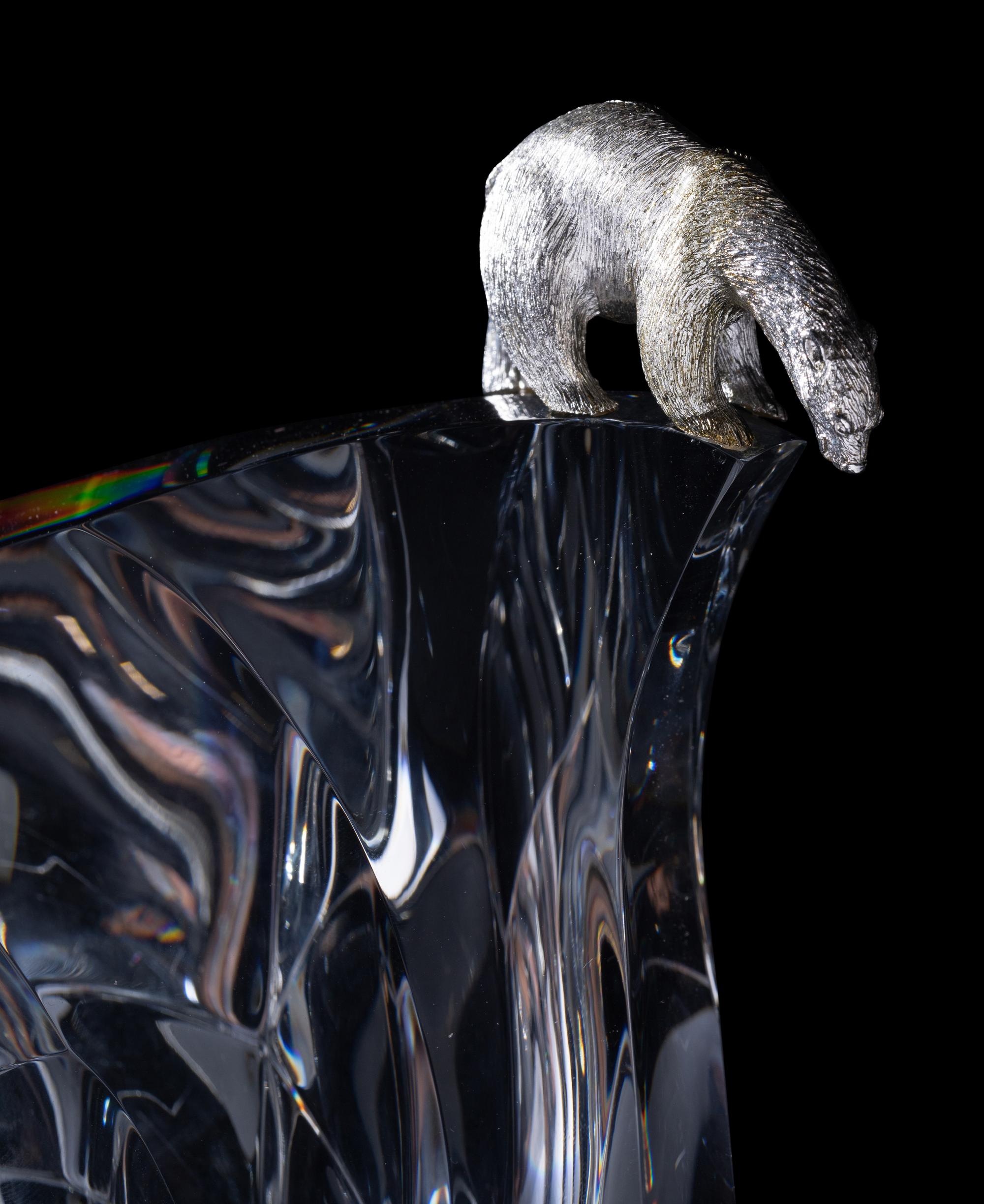 A Steuben Glass and Silver Ice Bear Sculpture