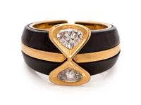An 18 Karat Yellow Gold, Diamond and Blackened Stainless Steel and Ring, Marina B.,
