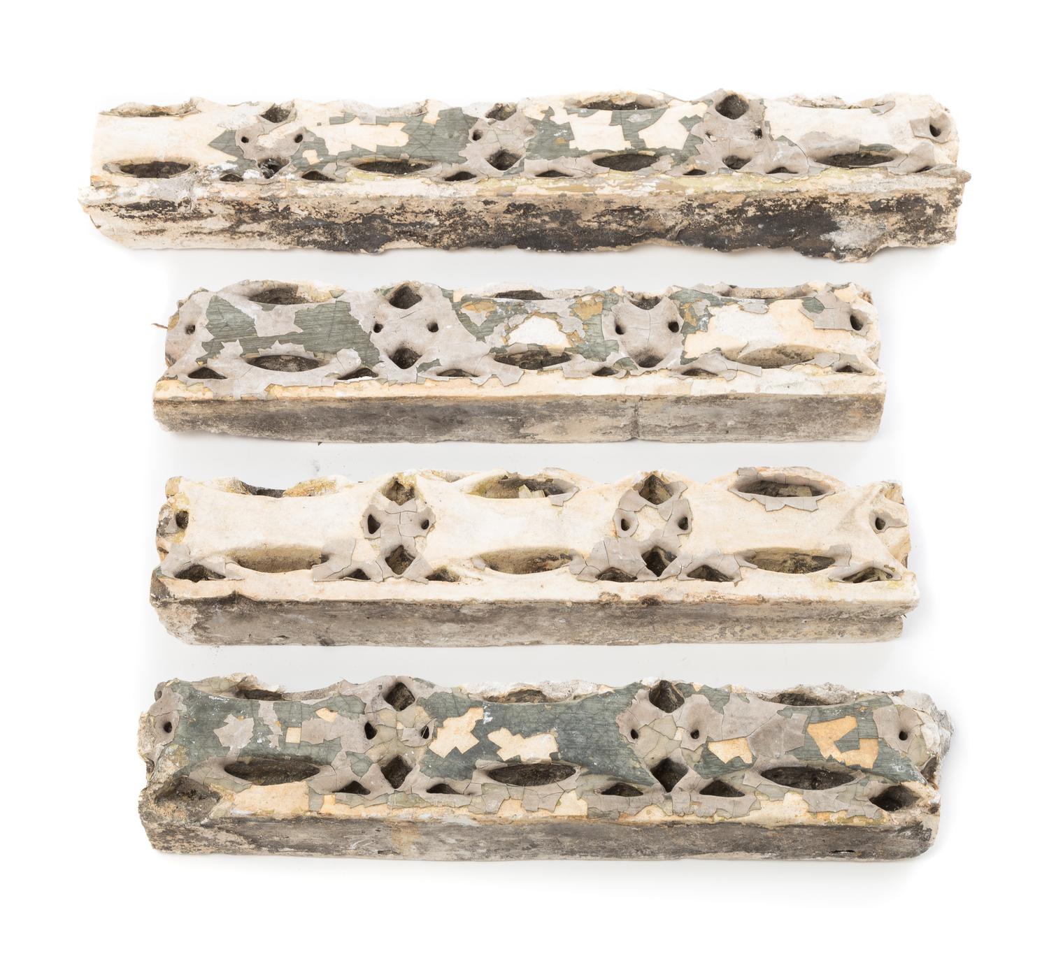 Dankmar Adler and Louis Sullivan, a set of four interior auditorium frieze fragments from the Garrick Theater Building, Chicago, IL