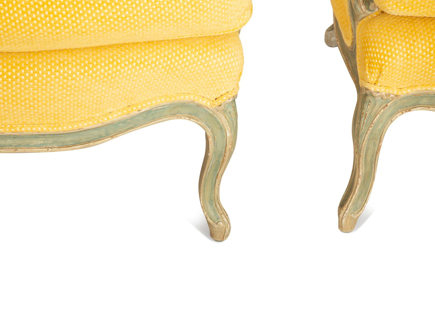 A Pair of Louis XV Style Painted Bergères