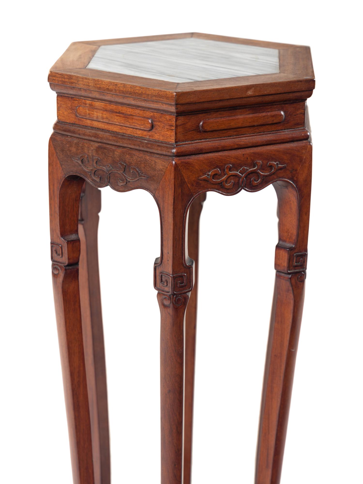 A Chinese Marble Inset Huali Wood Stand