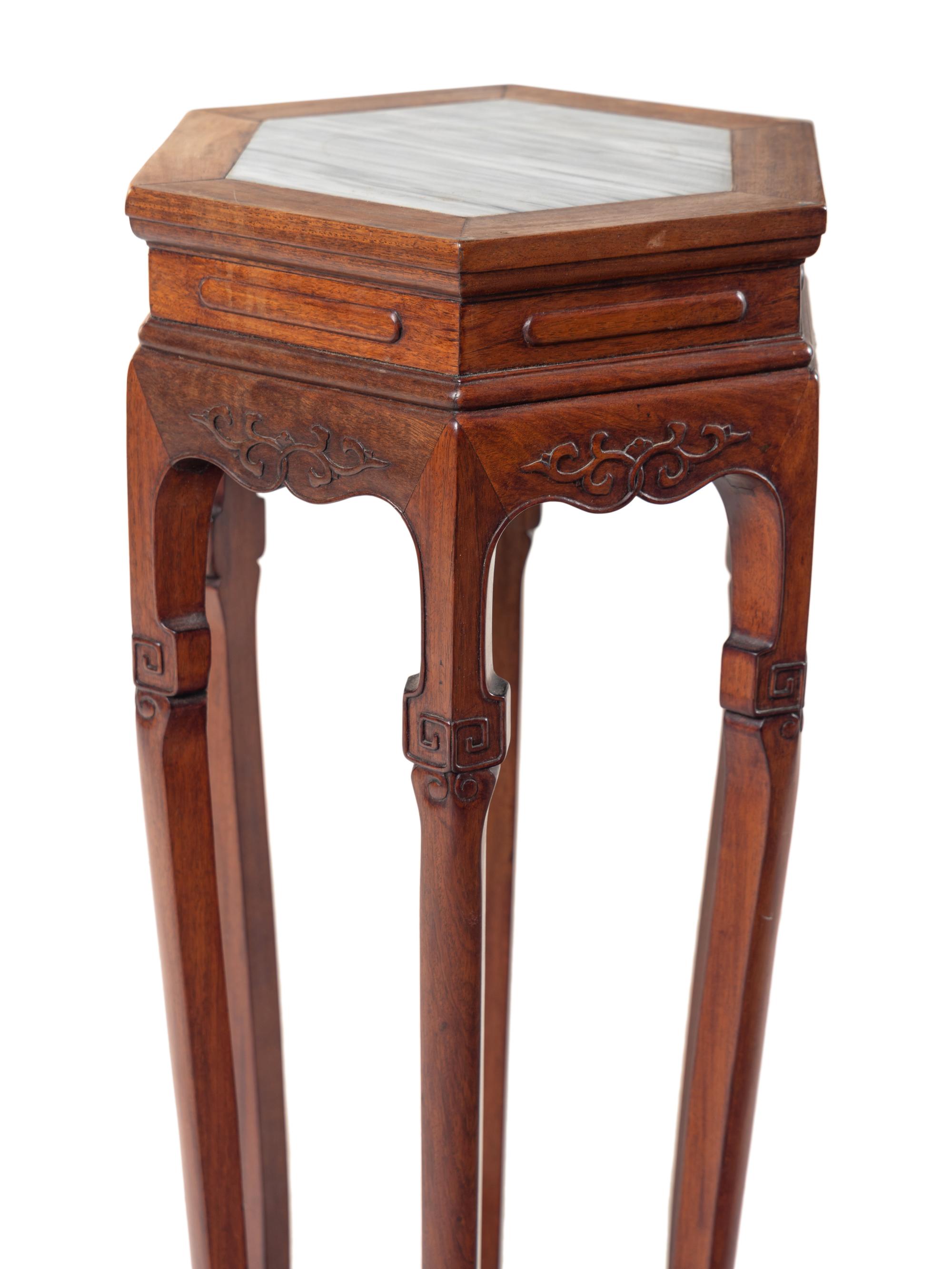 A Chinese Marble Inset Huali Wood Stand