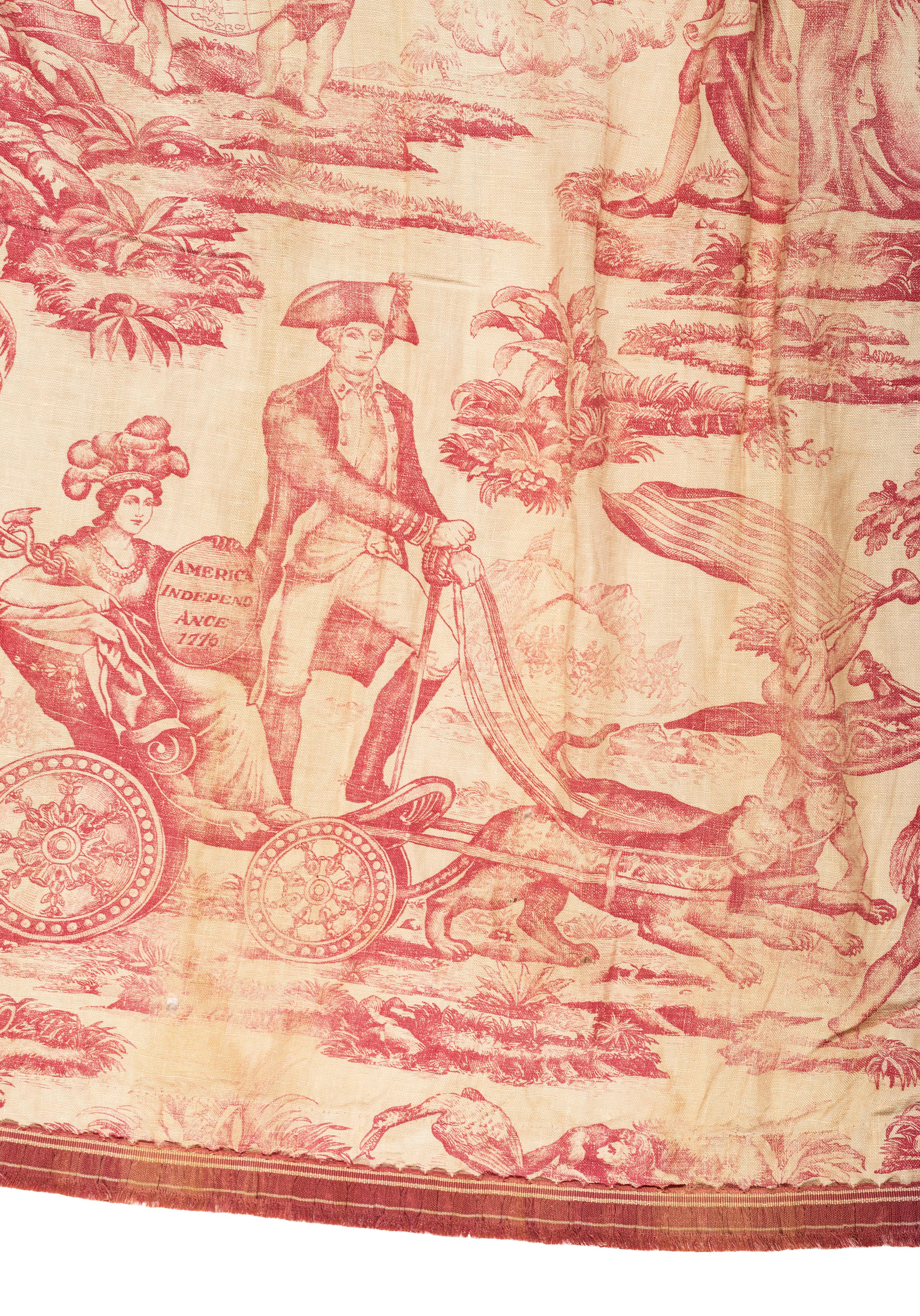 [FLAGS & TEXTILES]. "Apotheosis of Franklin" textile, including Benjamin Franklin and George Washington. English, ca late 18th century.