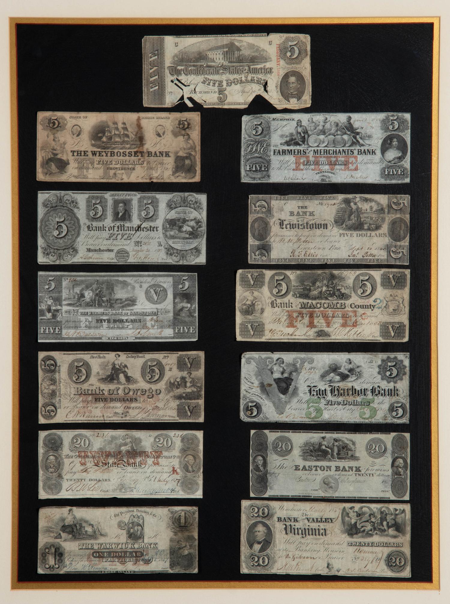 [OBSOLETE] A Collection of Twenty-Five Obsolete American Bank Notes in Two Frames