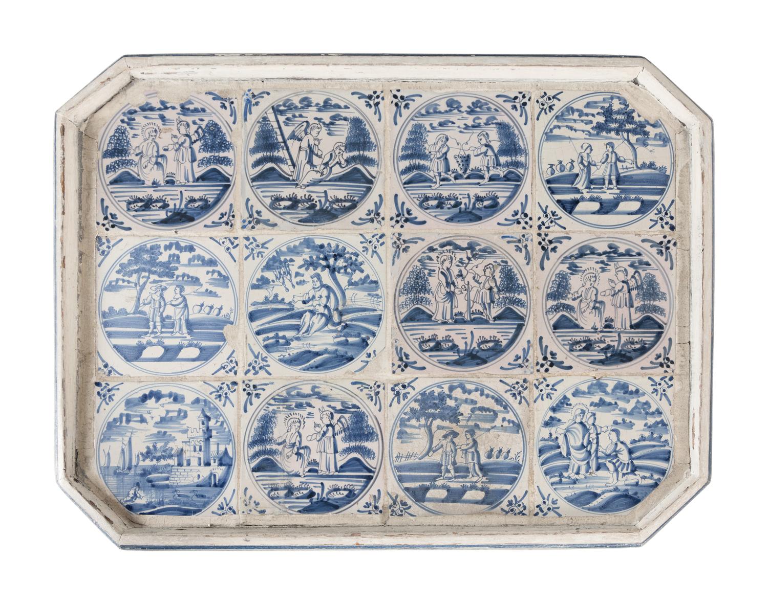 A Pair of Blue and White Painted Side Tables