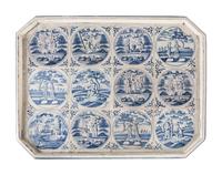 A Pair of Blue and White Painted Side Tables
