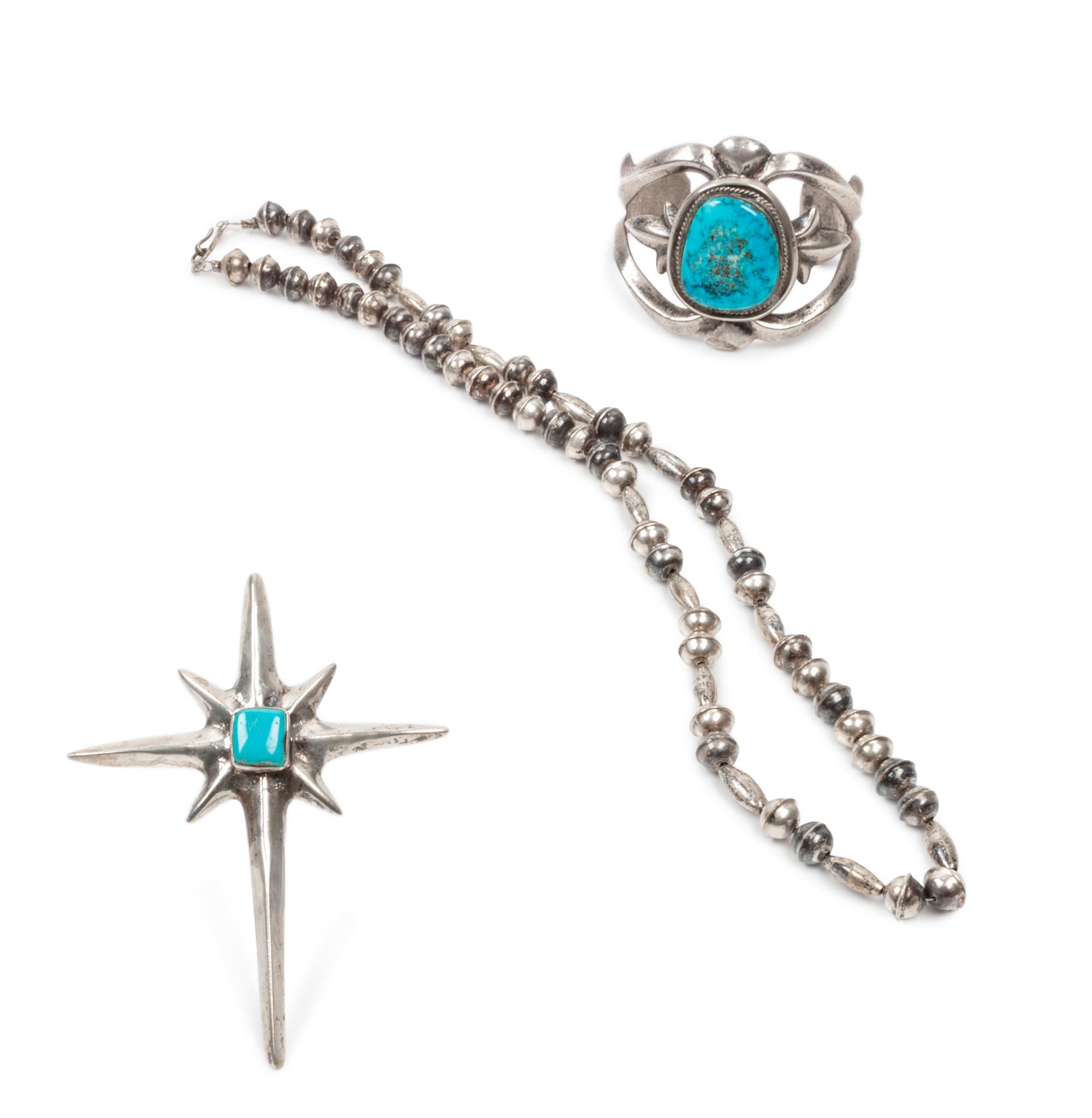 Navajo Sand Cast Silver and Turquoise Cuff Bracelet, PLUS
