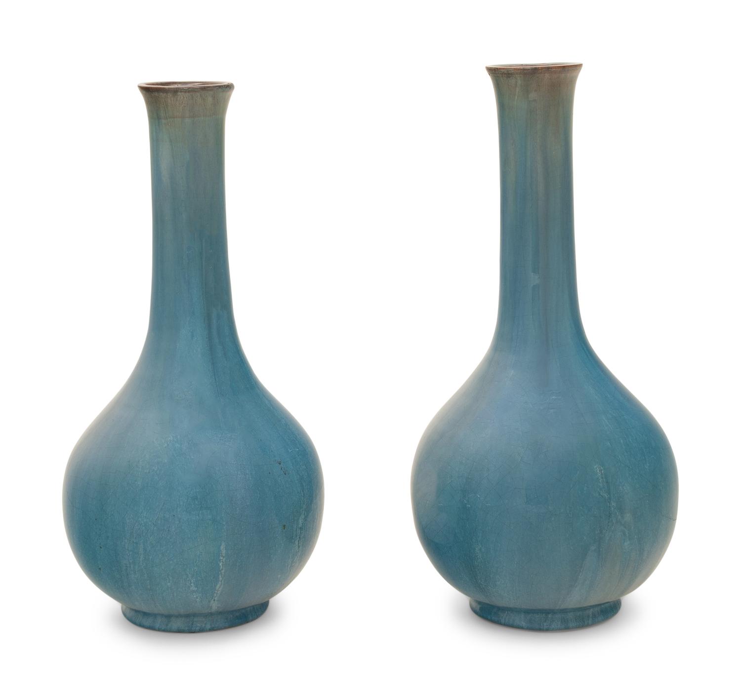 A Pair of Chinese Blue Glazed Ceramic Vases