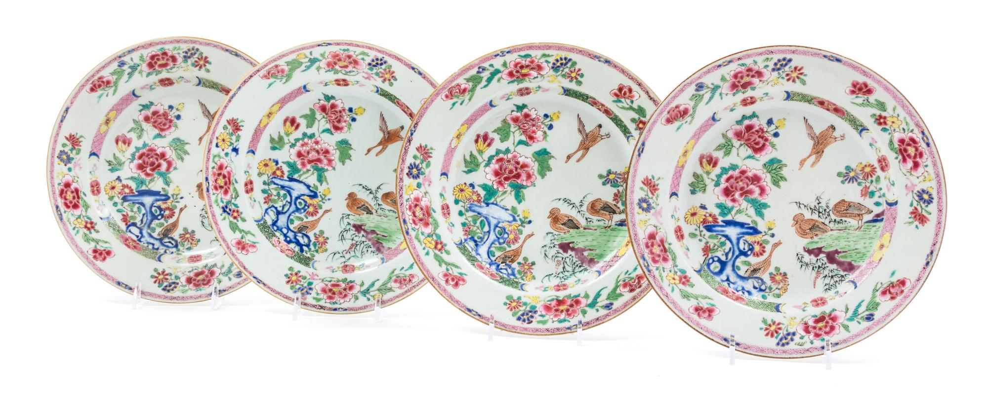 A Set of Four Chinese Export Famille Rose Porcelain Plates Diameter 8 3/4 inches. — 18TH CENTURY