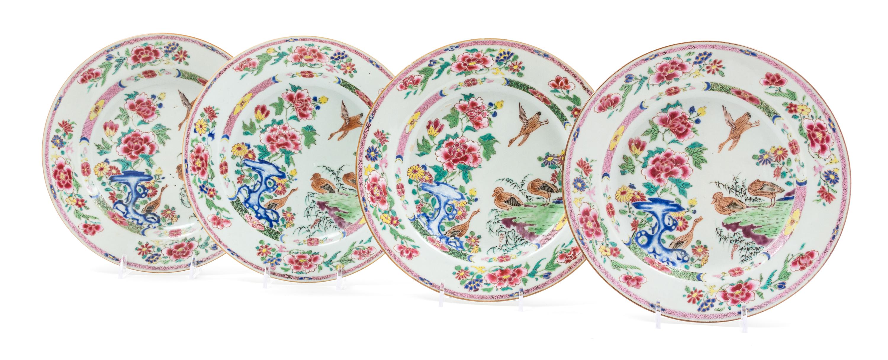 A Set of Four Chinese Export Famille Rose Porcelain Plates Diameter 8 3/4 inches. — 18TH CENTURY