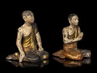 Two Pairs of Burmese Figures of Kneeling Monks
