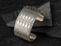 Heavily Stamped Sterling Silver Cuff Bracelet