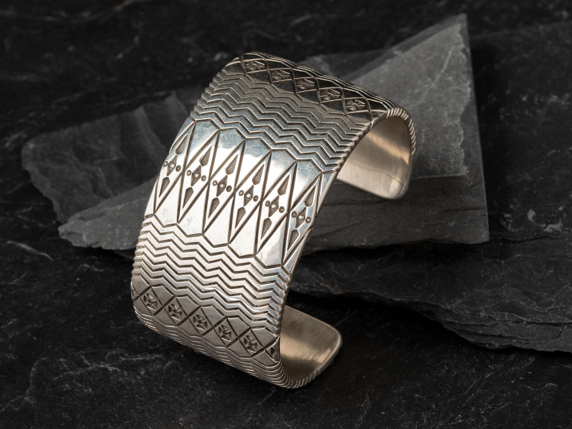 Heavily Stamped Sterling Silver Cuff Bracelet