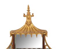 A George III Style Pierce Carved and Parcel Gilt Mahogany and Mirror Glass Pagoda-Form Hanging Étagère