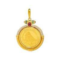 YELLOW GOLD OMEGA NECKCHAIN WITH COIN PENDANT