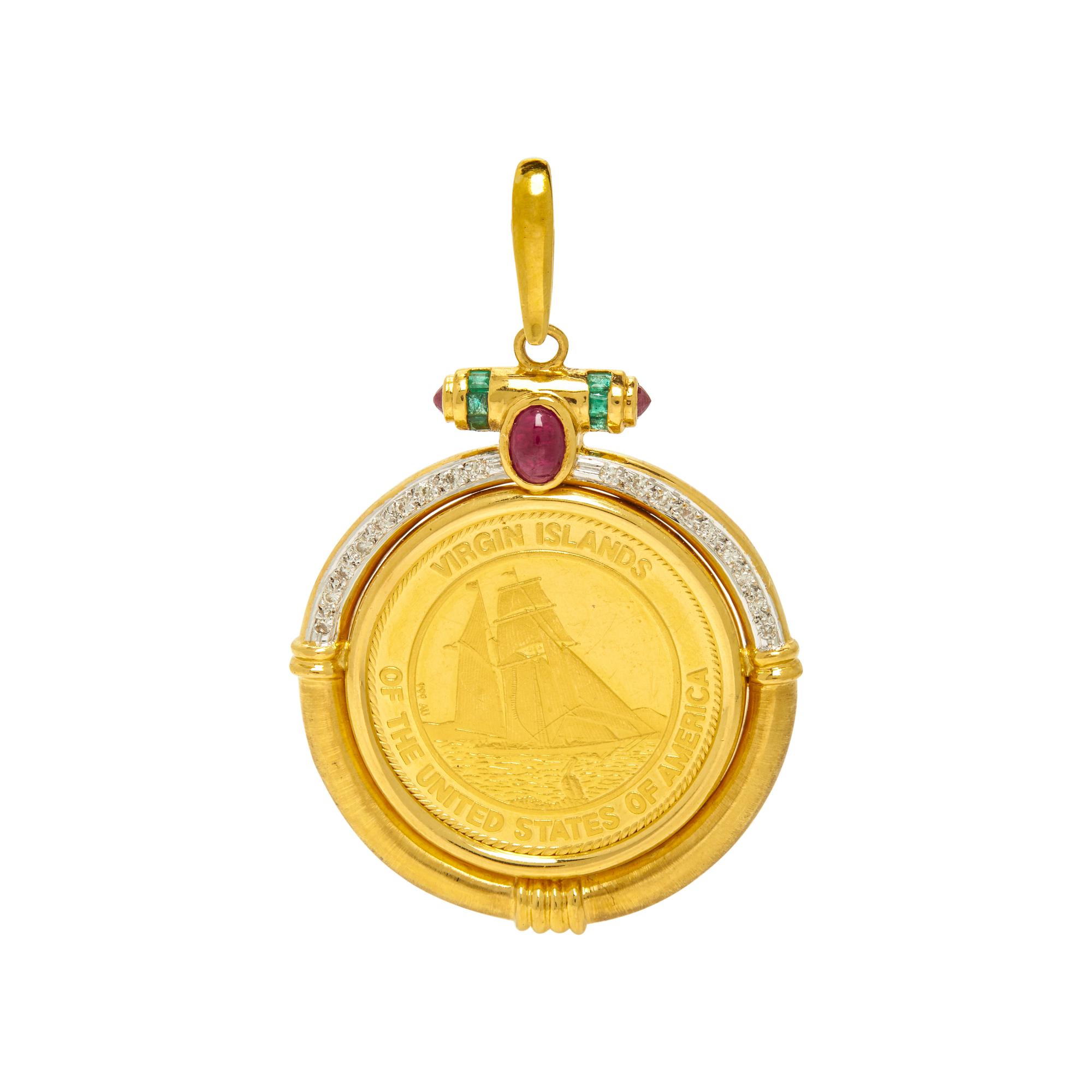 YELLOW GOLD OMEGA NECKCHAIN WITH COIN PENDANT