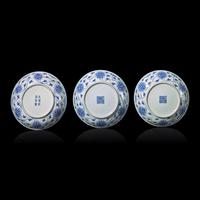 Three Chinese Blue and White Porcelain 'Lotus' Dishes, 19th Century — 清晚期 青花纏枝蓮紋碟三件