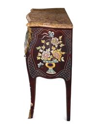 A Louis XVI Style Gilt Metal Mounted Lacquered Marble-Top Commode