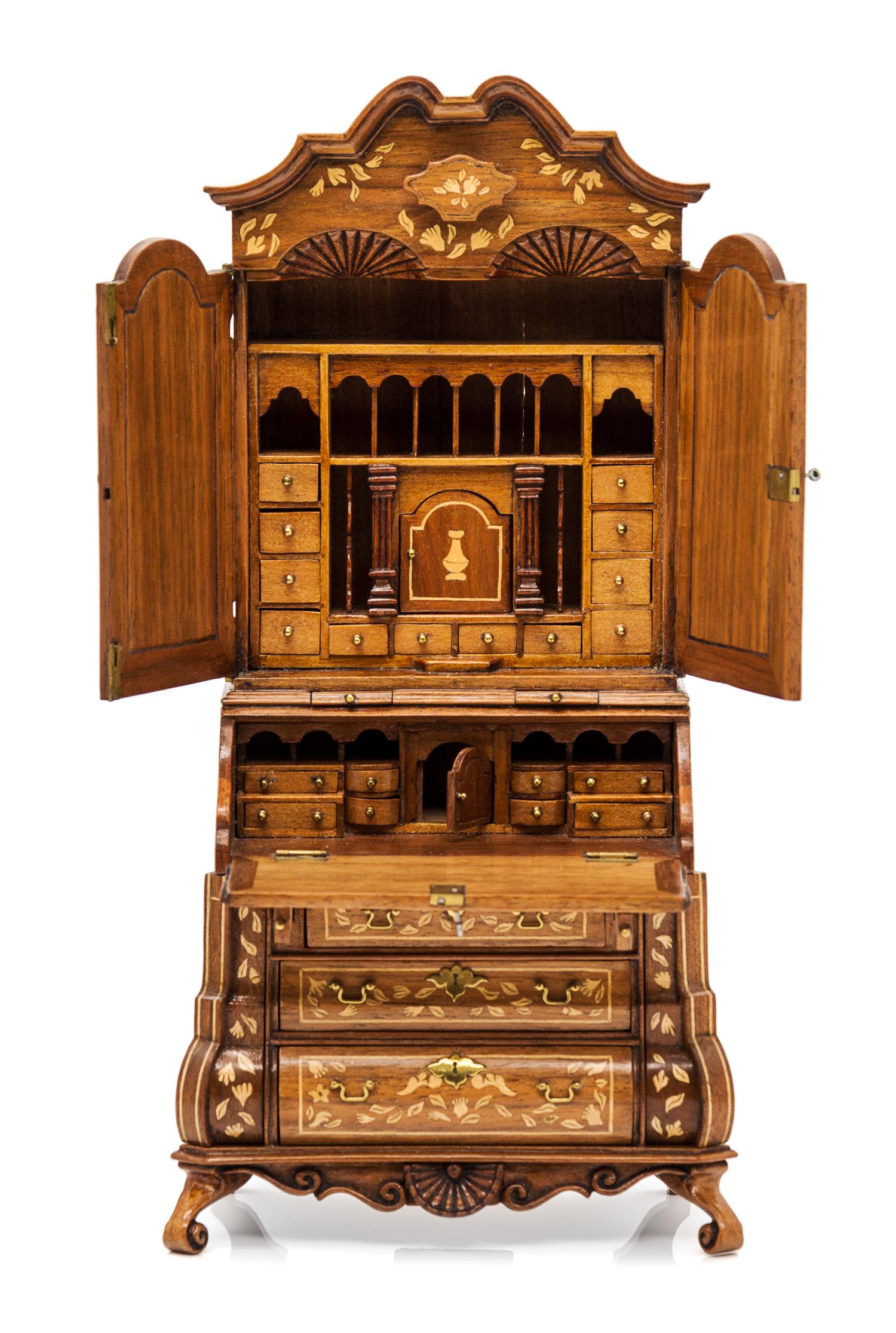 A Dutch Style Marquetry Secretary Bookcase Height 8 x width 4 x depth 2 1/8 inches. — John Davenport, 1987