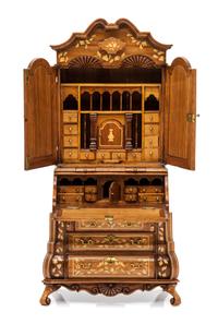 A Dutch Style Marquetry Secretary Bookcase Height 8 x width 4 x depth 2 1/8 inches. — John Davenport, 1987