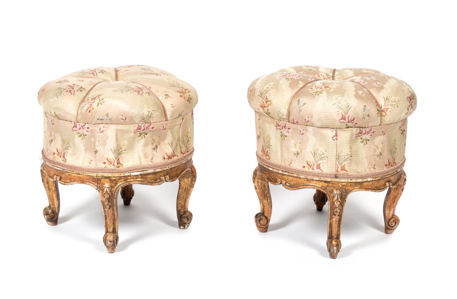 A Pair of Louis XV Style Giltwood Tabourets