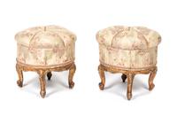 A Pair of Louis XV Style Giltwood Tabourets