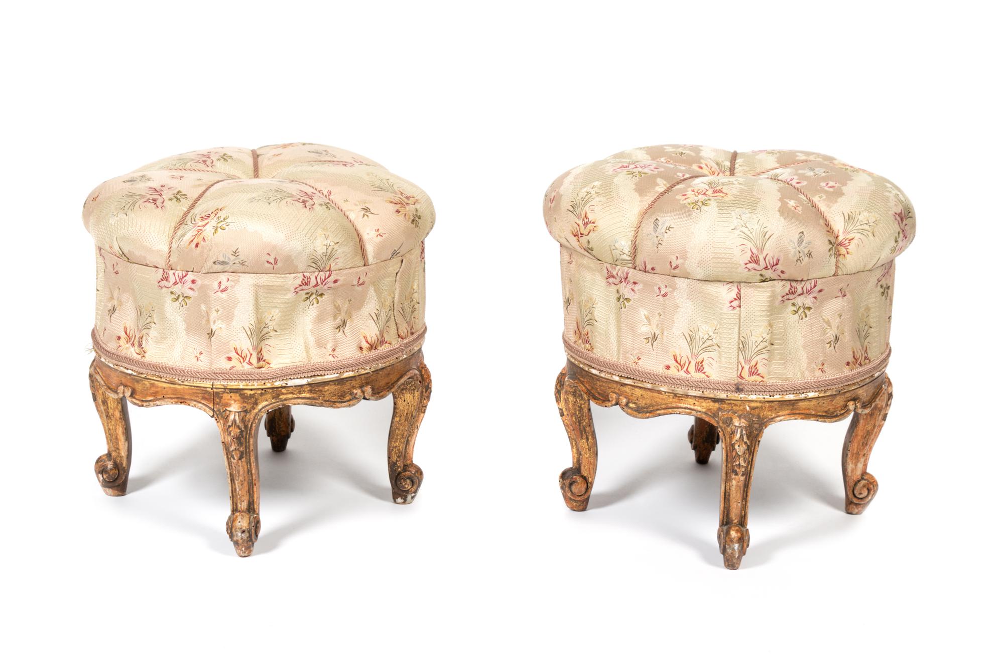 A Pair of Louis XV Style Giltwood Tabourets