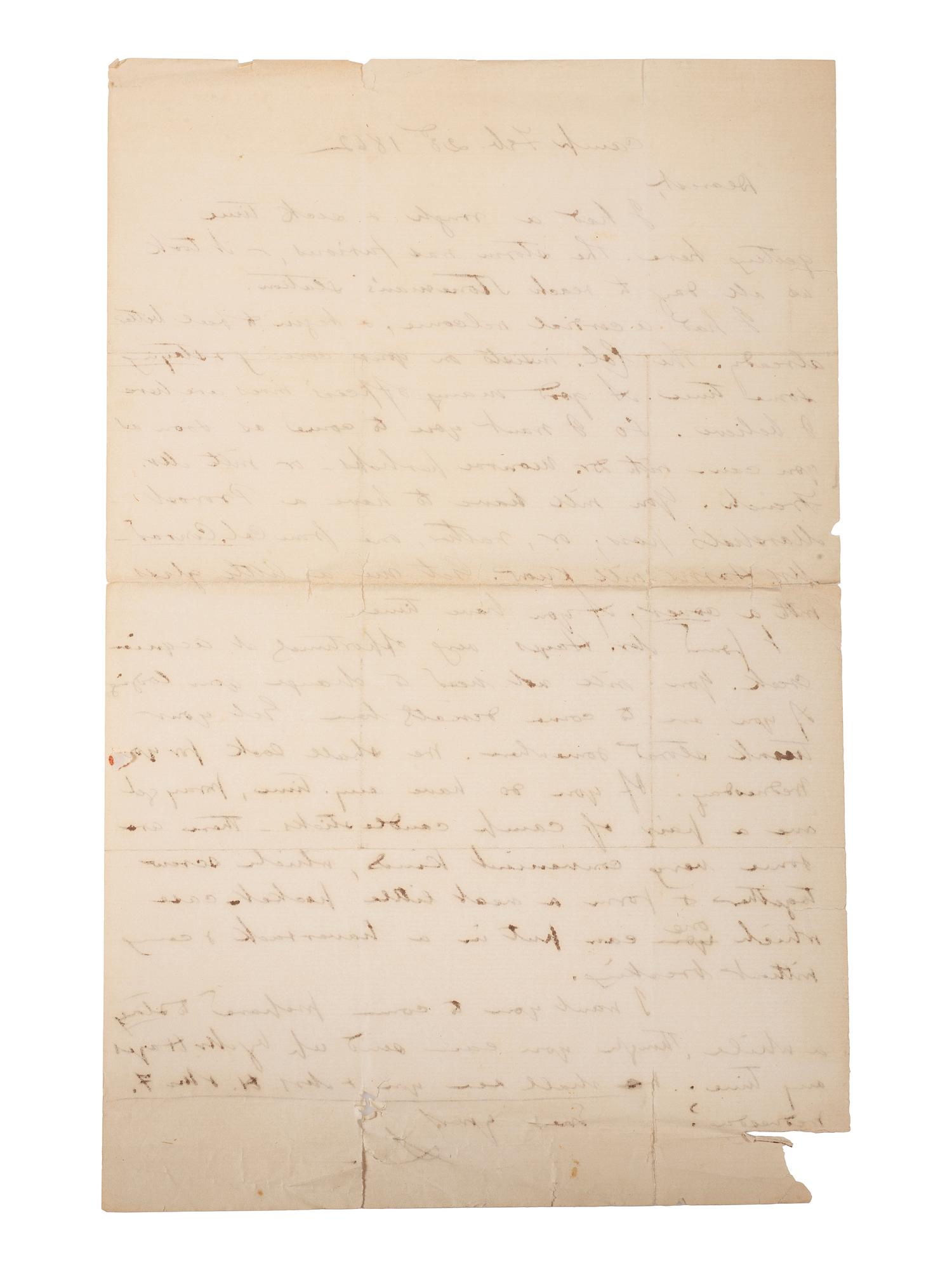 CHAMBERLAIN, Joshua (1828-1914). Autograph letter to wife Fanny Chamberlain requesting collapsible candlesticks. "Camp." 23 February 1862.