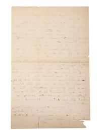 CHAMBERLAIN, Joshua (1828-1914). Autograph letter to wife Fanny Chamberlain requesting collapsible candlesticks. "Camp." 23 February 1862.