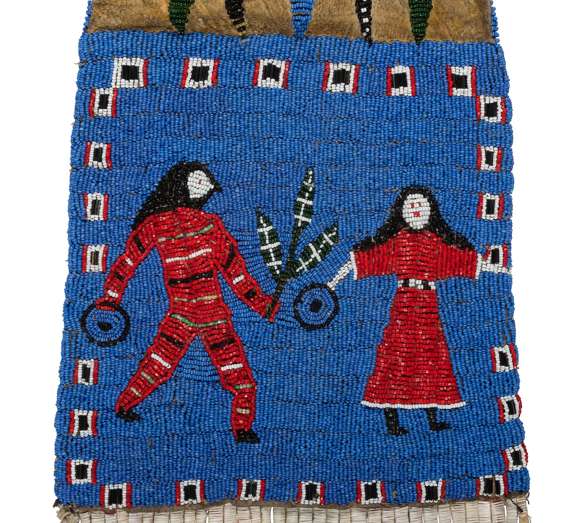 Sioux Figural Beaded Hide Tobacco Bag