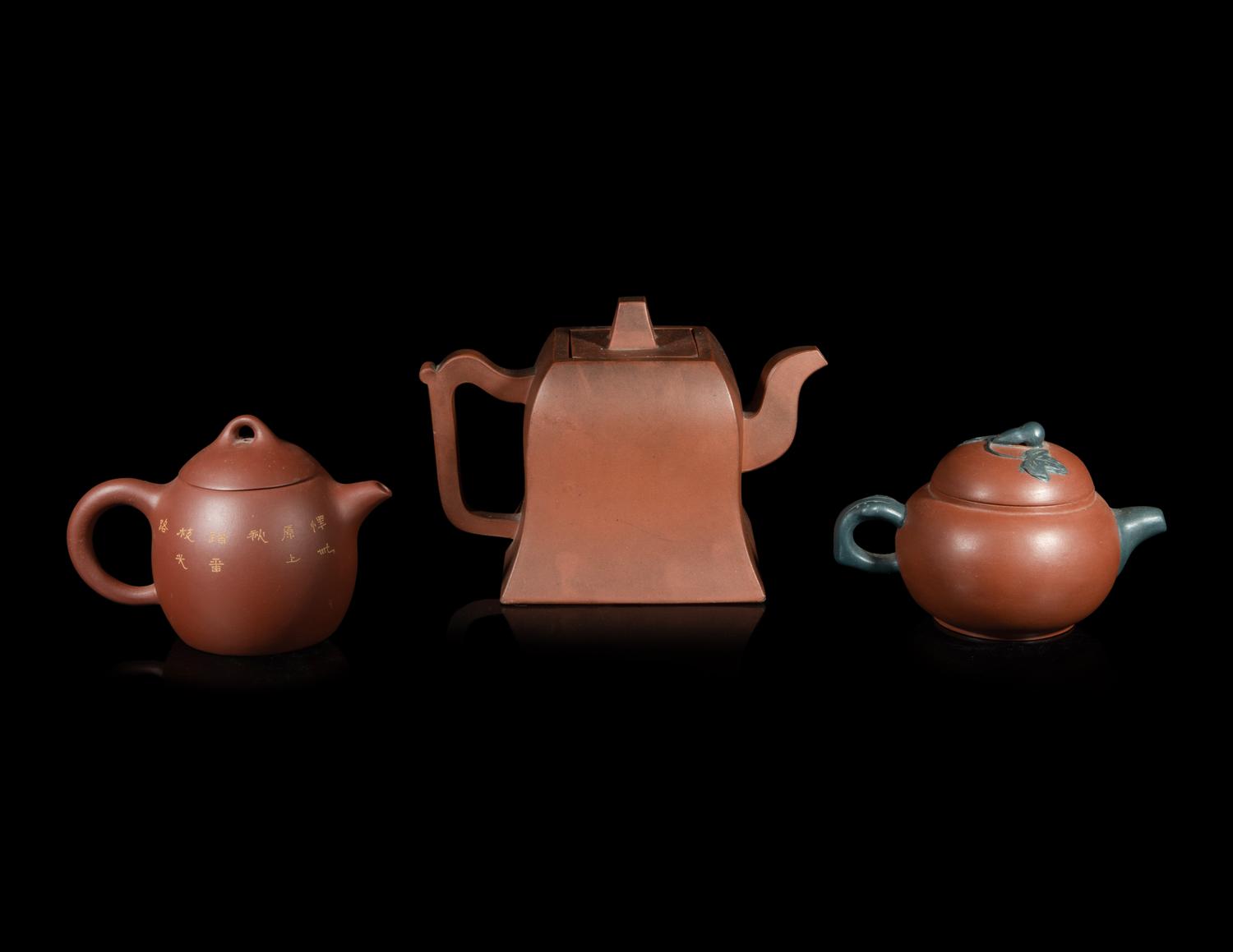 Three Chinese Yixing Pottery Teapots