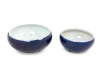 Two Large Monochrome Blue Glazed Porcelain Tripod Incense Burners