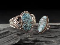 Navajo Silver and #8 Turquoise Cuff Bracelet and Ring, Marked UITA22