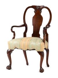 A George II Style Burl-Walnut Shepherd's Crook Claw-and-Ball Foot Armchair