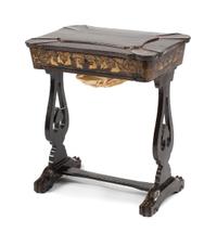 A Regency Chinoiserie Lacquered Sewing Table Height 26 x width 23 x depth 16 inches. — 19TH CENTURY